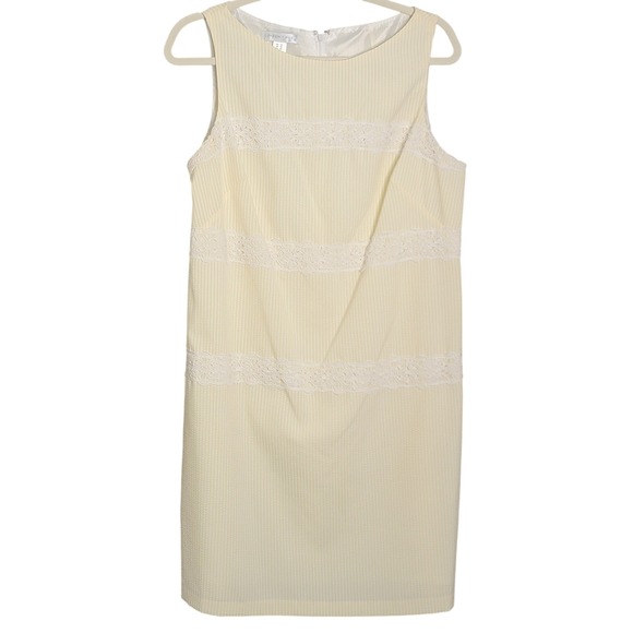 London Times Dresses & Skirts - London Times Sheath Dress 14 Yellow Seersucker Lace Trim Preppy Coastal Vintage